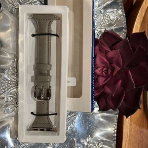 Stone grey leather w SilverTone accents Apple Watch band, NWT/Box